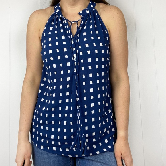 Mudpie Halter Neck Tank Top Blue White Check Small - Picture 2 of 8